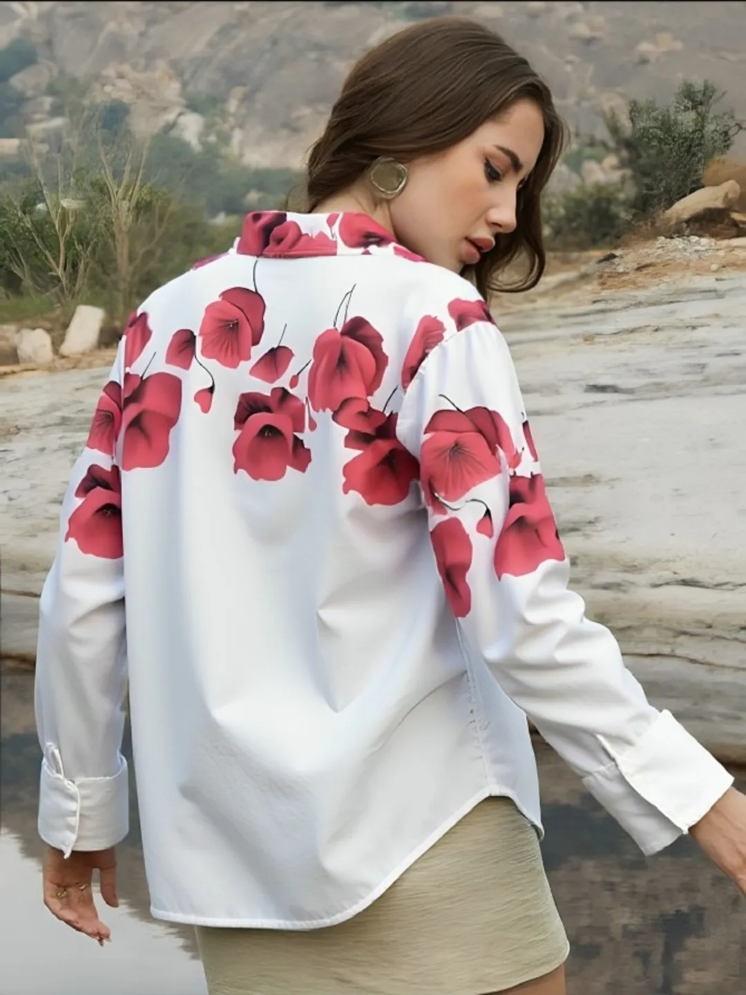 womens pink floral printed shirt